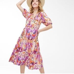 Chico's Scarlet Flame Orange and Purple Ruffled Tiered Sundress